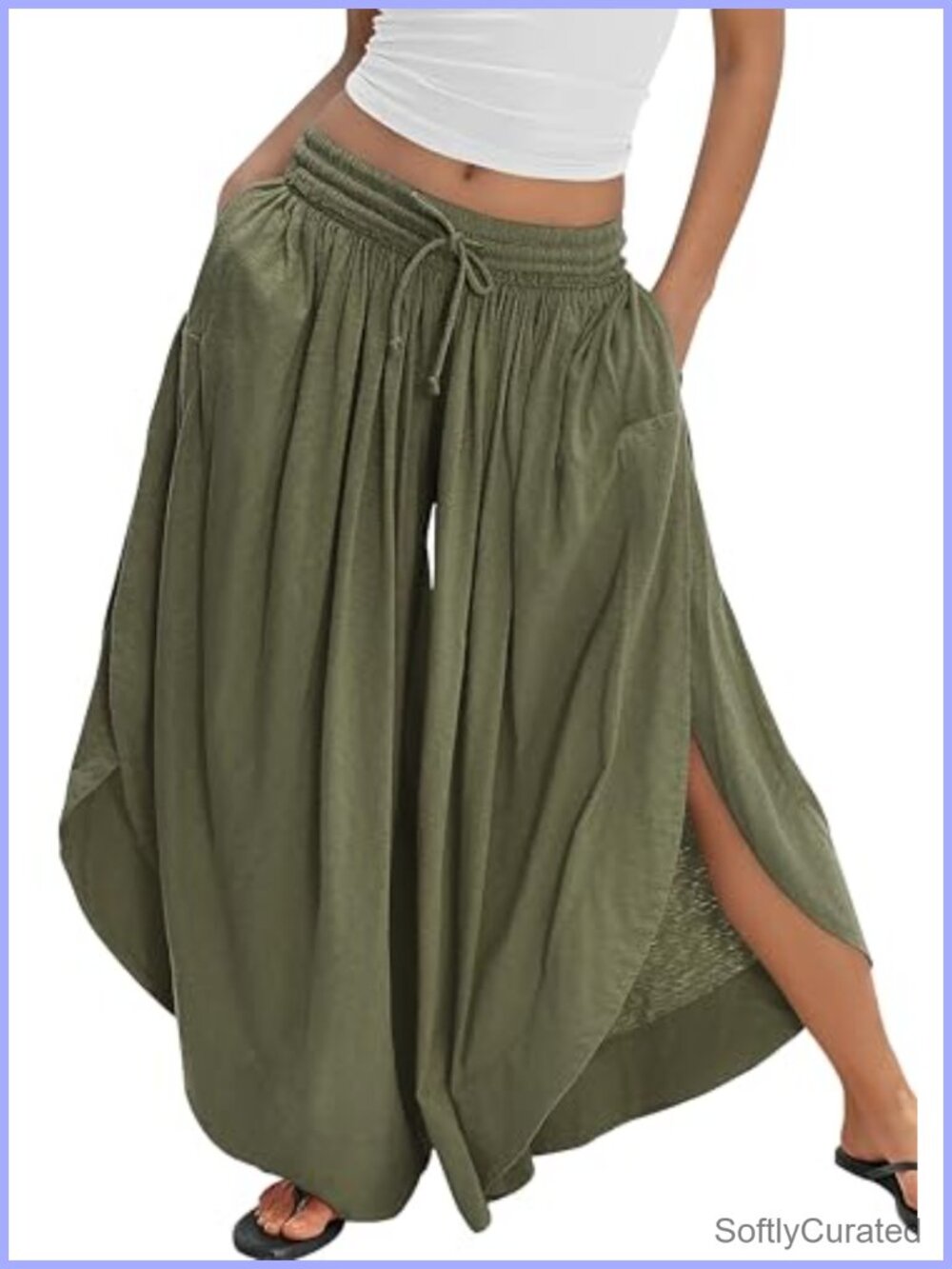 Women's Wide Leg Palazzo Pants 100% Cotton Side Split Boho Beach